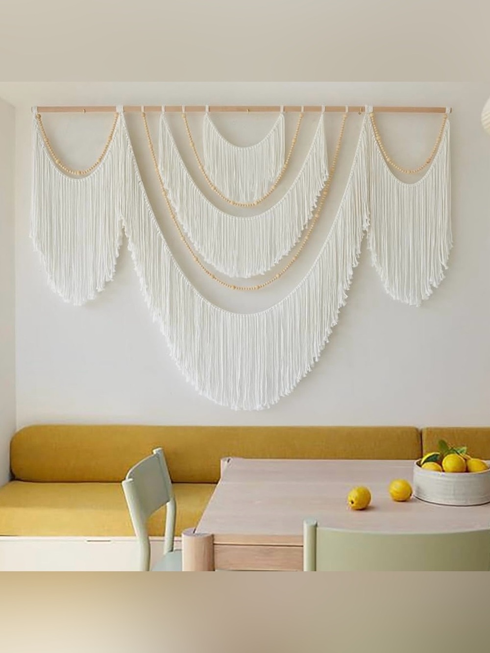 NEW Anthropologie XL Beige Woven Boho Beaded Tapestry Macrame Wall Hanging 57x40 - Picture 6 of 11
